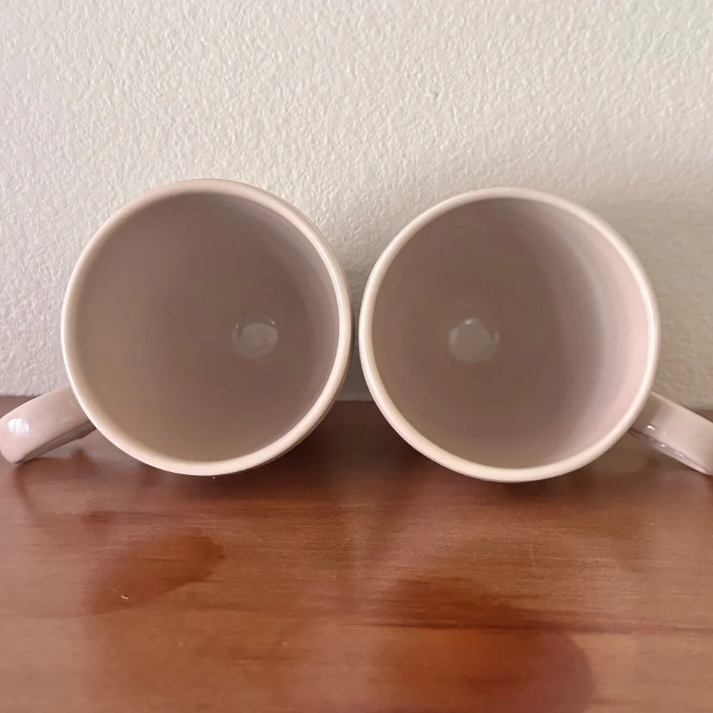 Pair of Williams Sonoma Tea - Coffee Mugs Footed, Beige Color, Ornate Handle